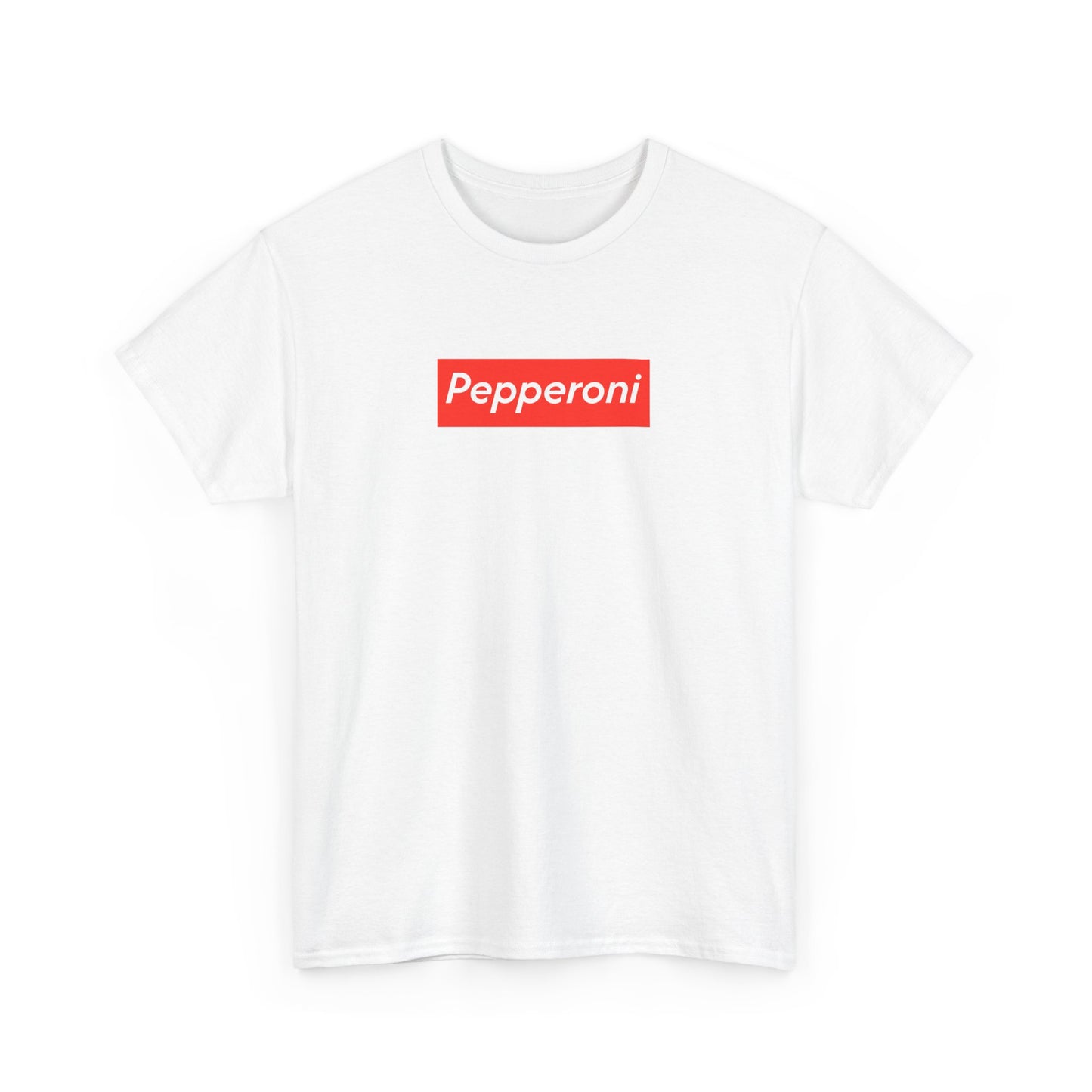 Pepperoni Boxed Logo - Heavy Cotton Tee by Gildan, Boxed Out Logo Shirt, Pizza Box Tee, Cotton T-Shirt