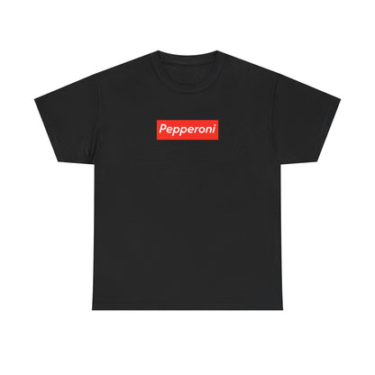 Pepperoni Boxed Logo - Heavy Cotton Tee by Gildan, Boxed Out Logo Shirt, Pizza Box Tee, Cotton T-Shirt