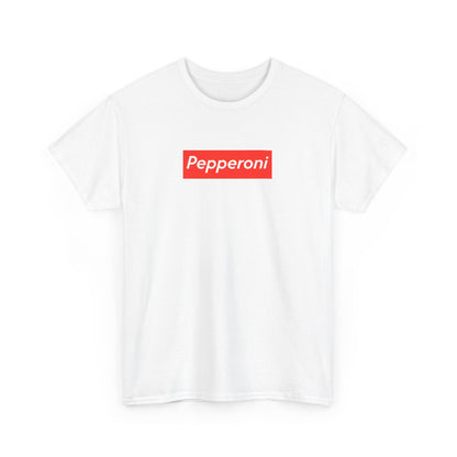 Pepperoni Boxed Logo - Heavy Cotton Tee by Gildan, Boxed Out Logo Shirt, Pizza Box Tee, Cotton T-Shirt