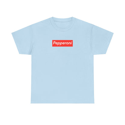 Pepperoni Boxed Logo - Heavy Cotton Tee by Gildan, Boxed Out Logo Shirt, Pizza Box Tee, Cotton T-Shirt
