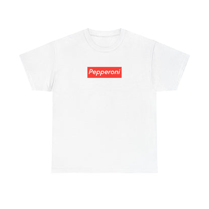 Pepperoni Boxed Logo - Heavy Cotton Tee by Gildan, Boxed Out Logo Shirt, Pizza Box Tee, Cotton T-Shirt