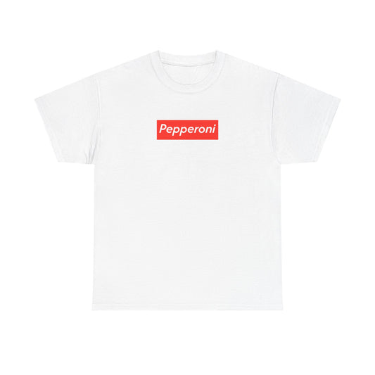 Pepperoni Boxed Logo - Heavy Cotton Tee by Gildan, Boxed Out Logo Shirt, Pizza Box Tee, Cotton T-Shirt